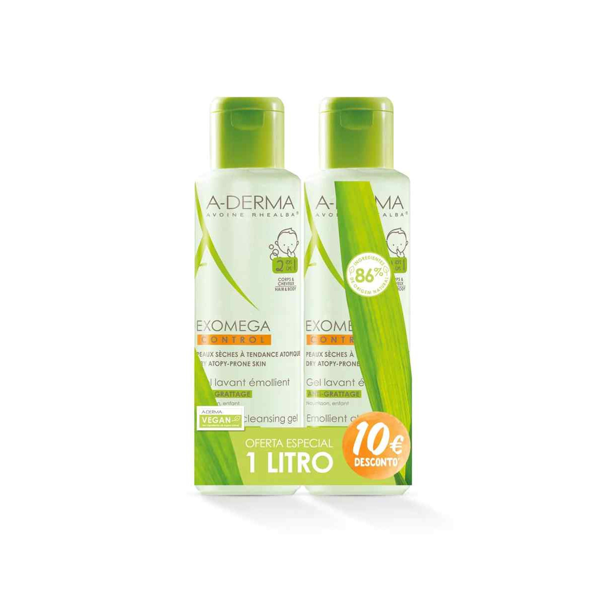 A-Derma Exomega Gel Emoliente 2 em 1 Corpo e Cabelo 500ml